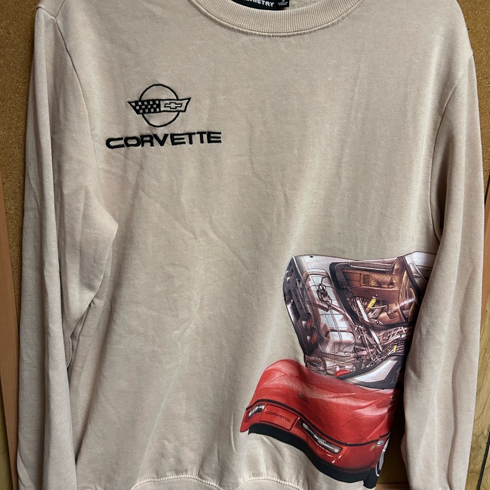 Chemistry Beige Sweater with Red Car Graphic